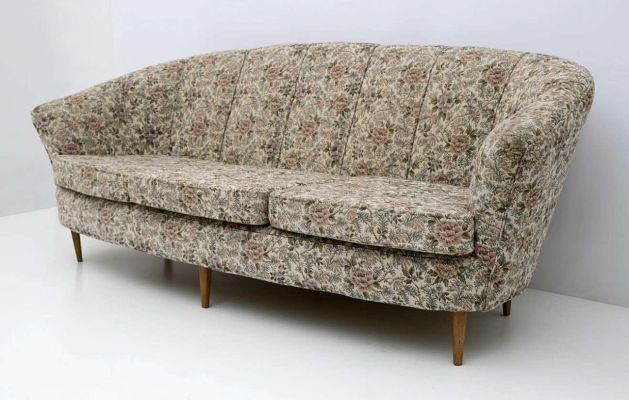 Three-seater sofa in floral fabric in the style of Ico Parisi, 1950s 4