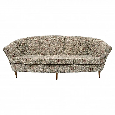 Three-seater sofa in floral fabric in the style of Ico Parisi, 1950s