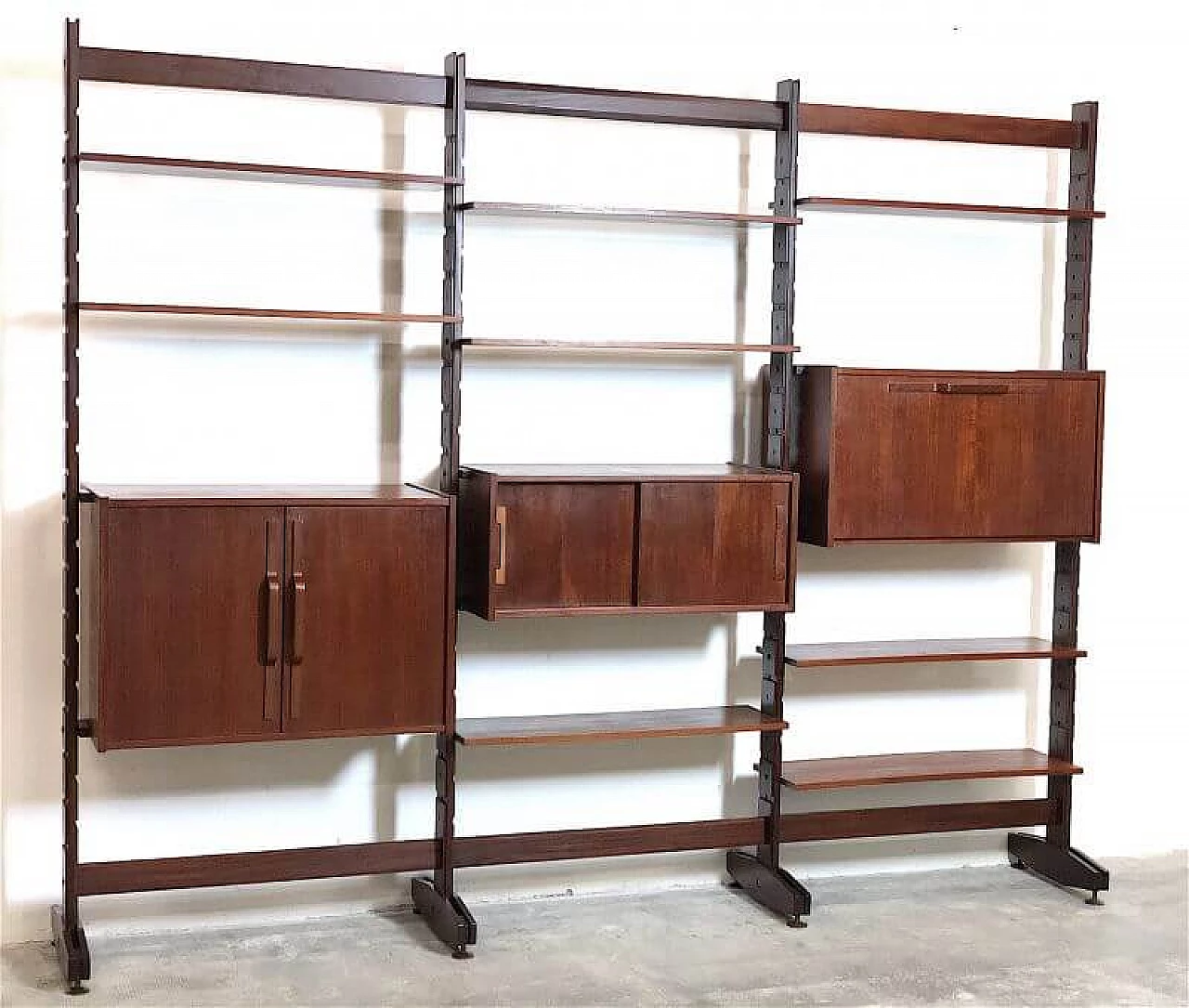 Modular three-bay solid teak bookcase by Franco & Nori, 1960s 4