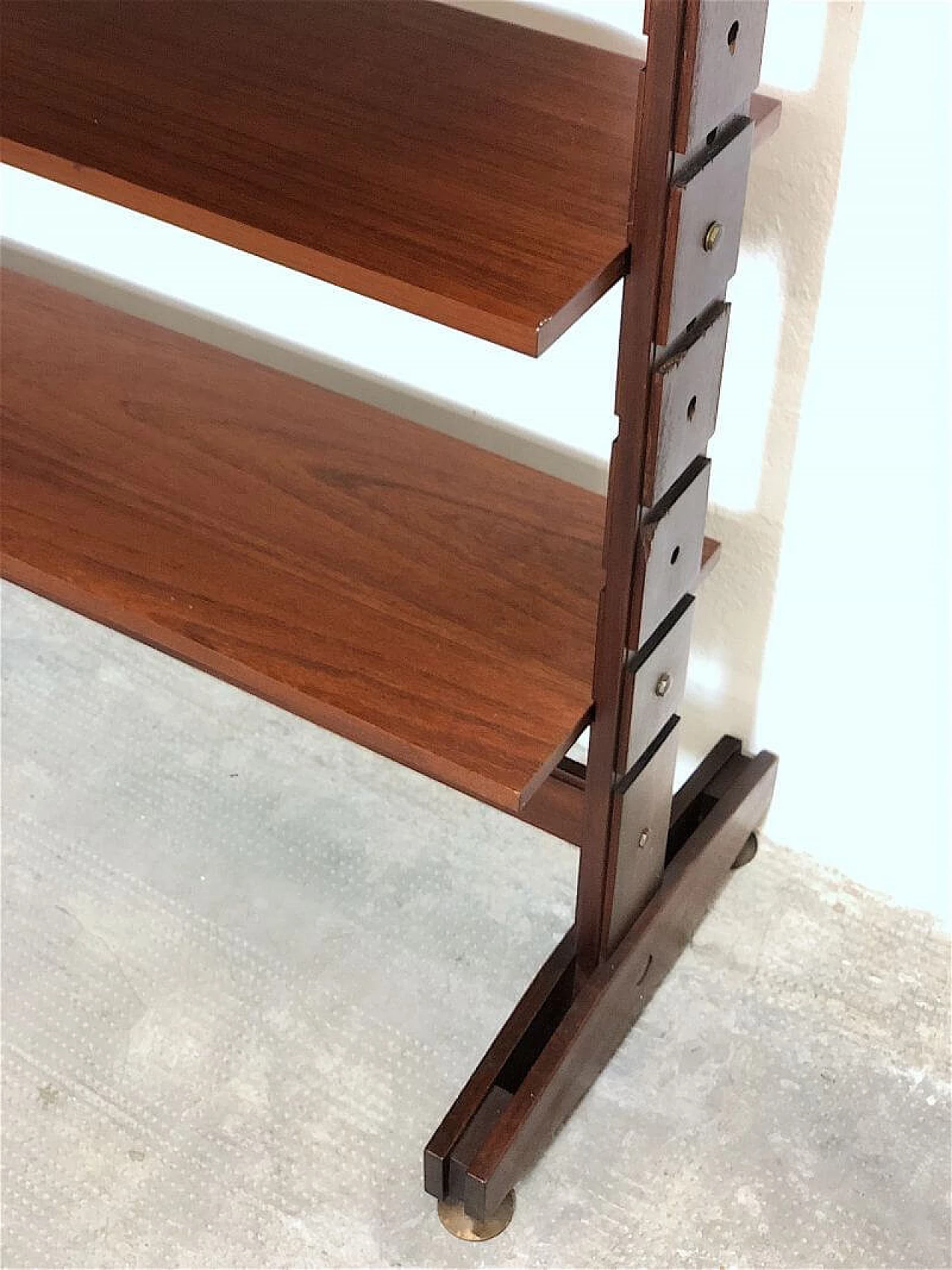 Modular three-bay solid teak bookcase by Franco & Nori, 1960s 8