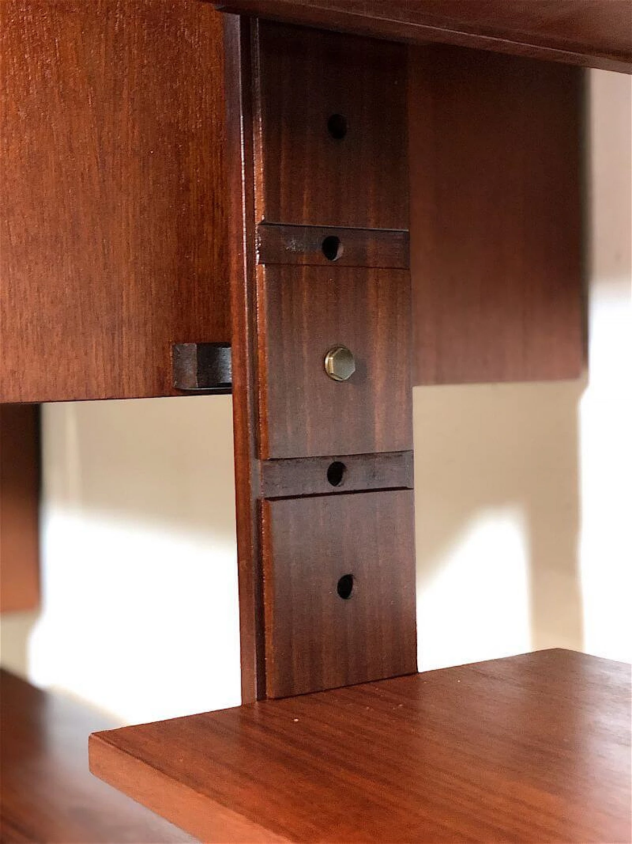 Modular three-bay solid teak bookcase by Franco & Nori, 1960s 13