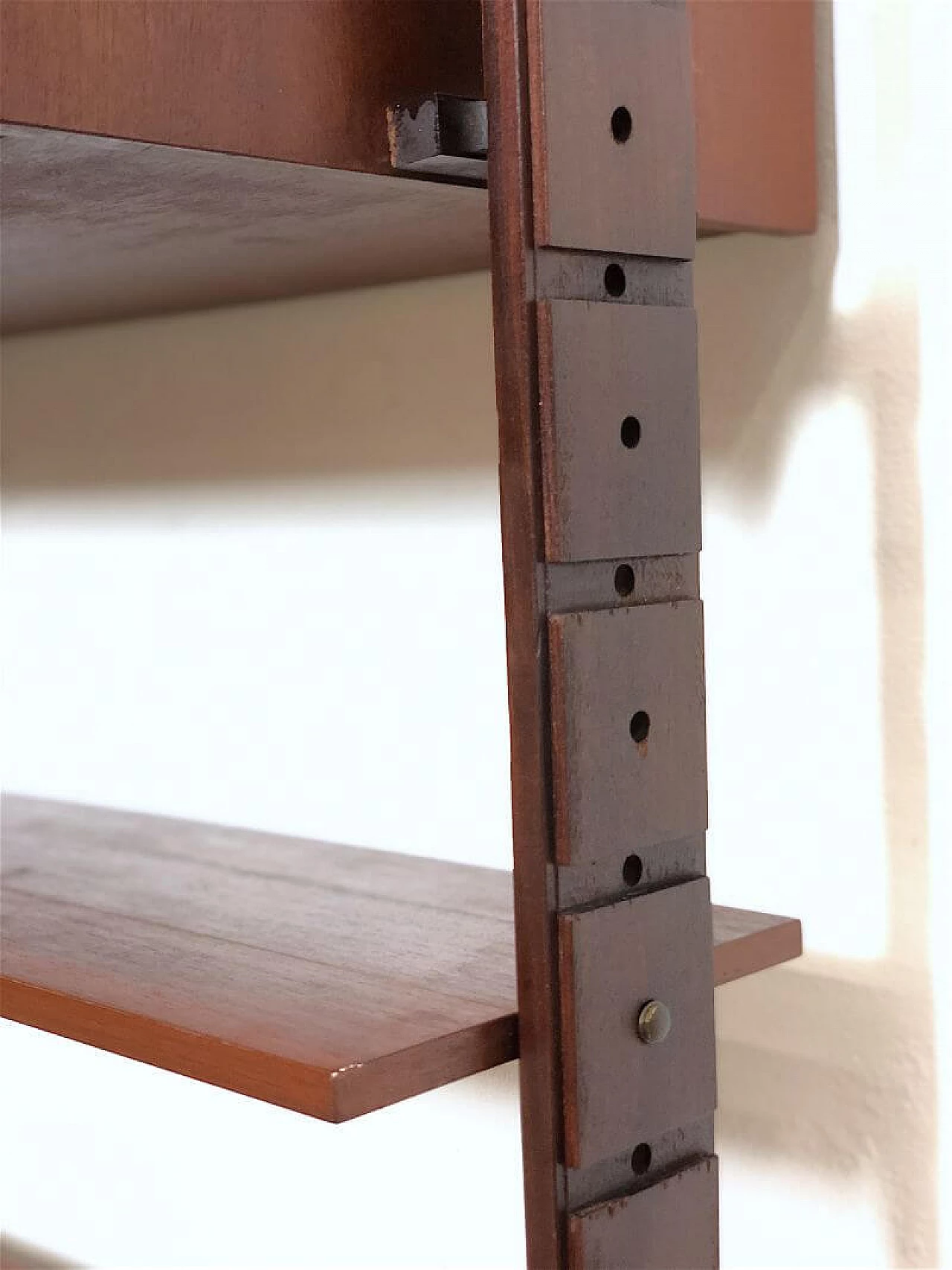 Modular three-bay solid teak bookcase by Franco & Nori, 1960s 14