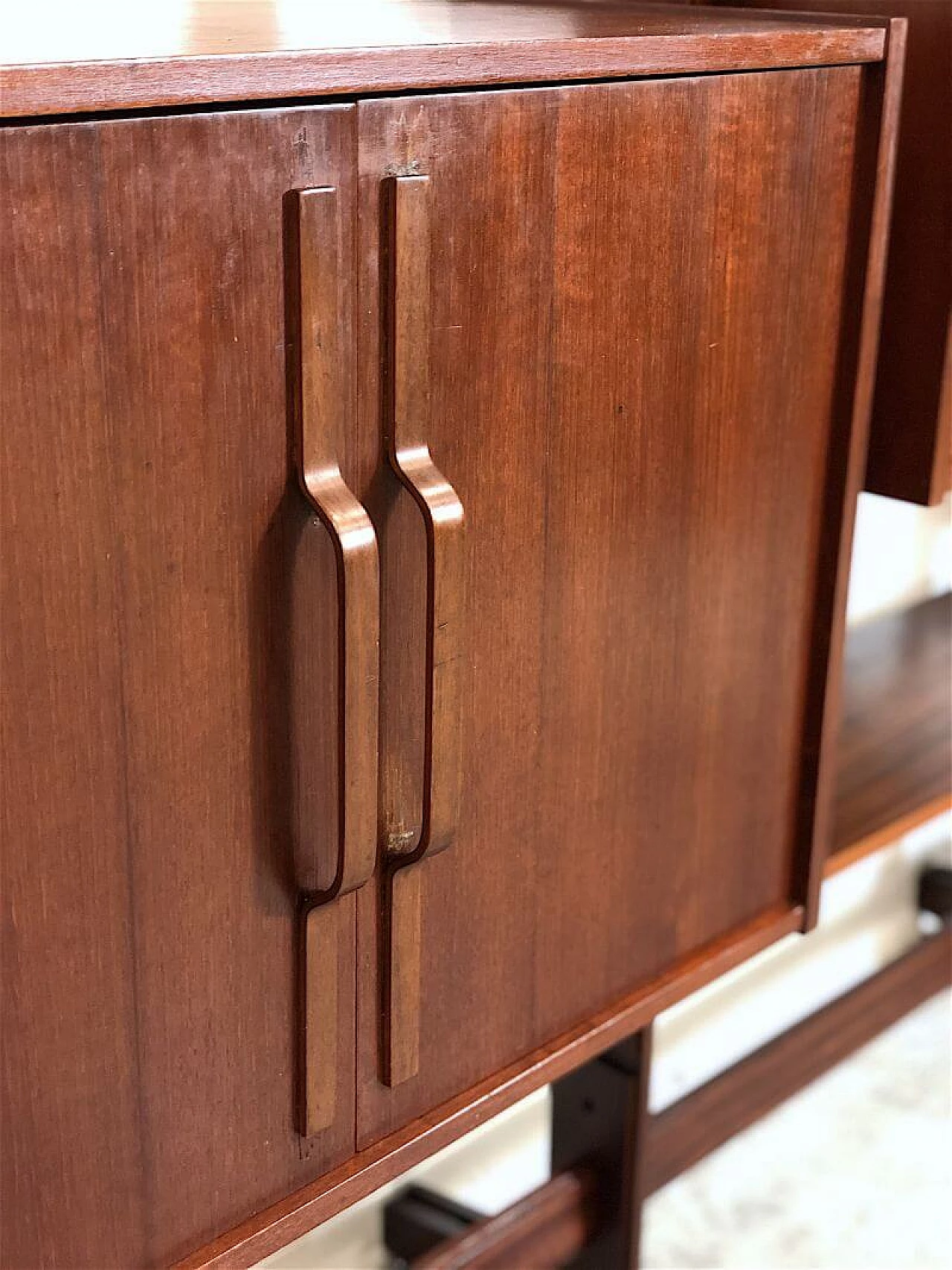 Modular three-bay solid teak bookcase by Franco & Nori, 1960s 15