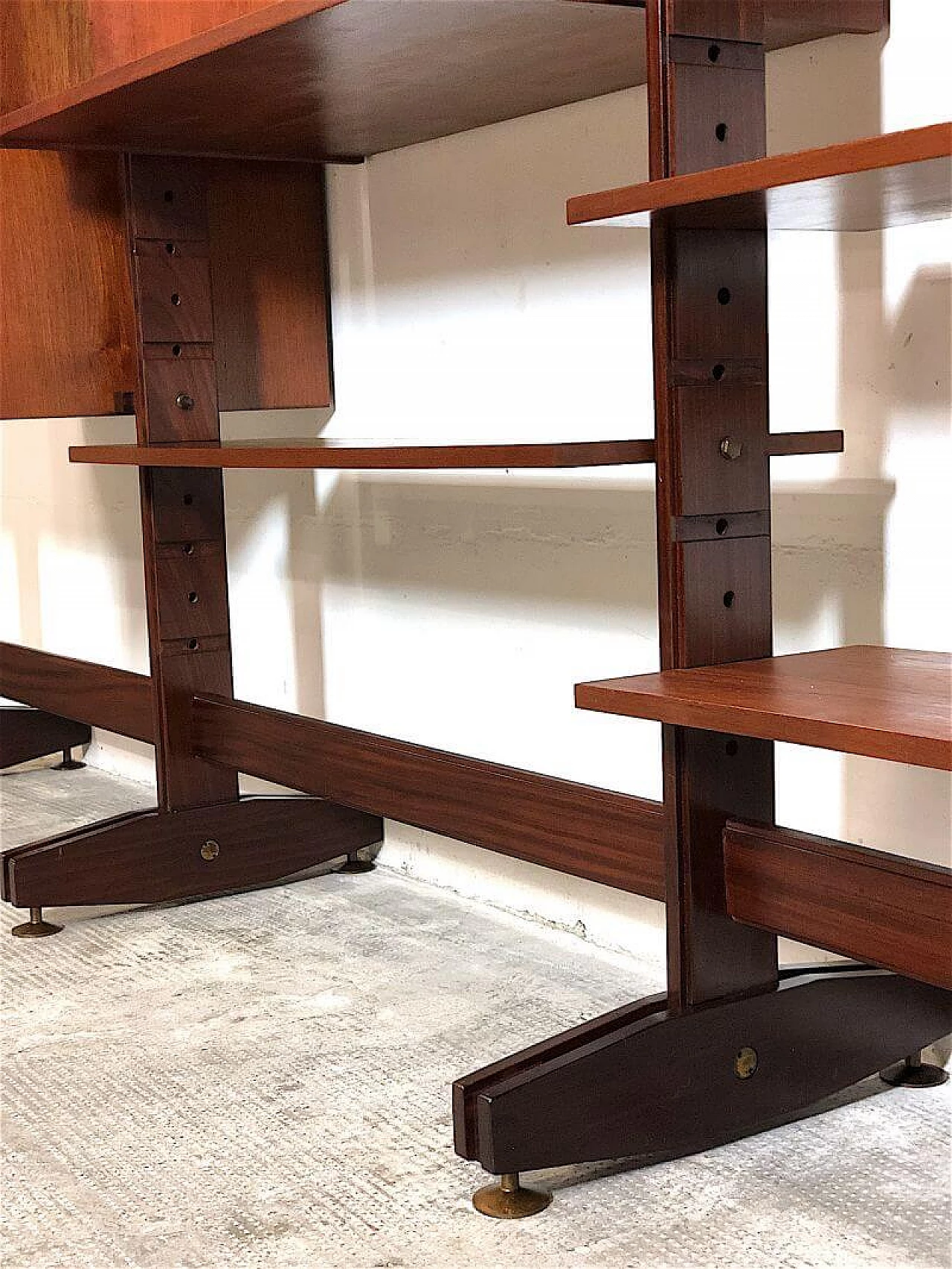 Modular three-bay solid teak bookcase by Franco & Nori, 1960s 17