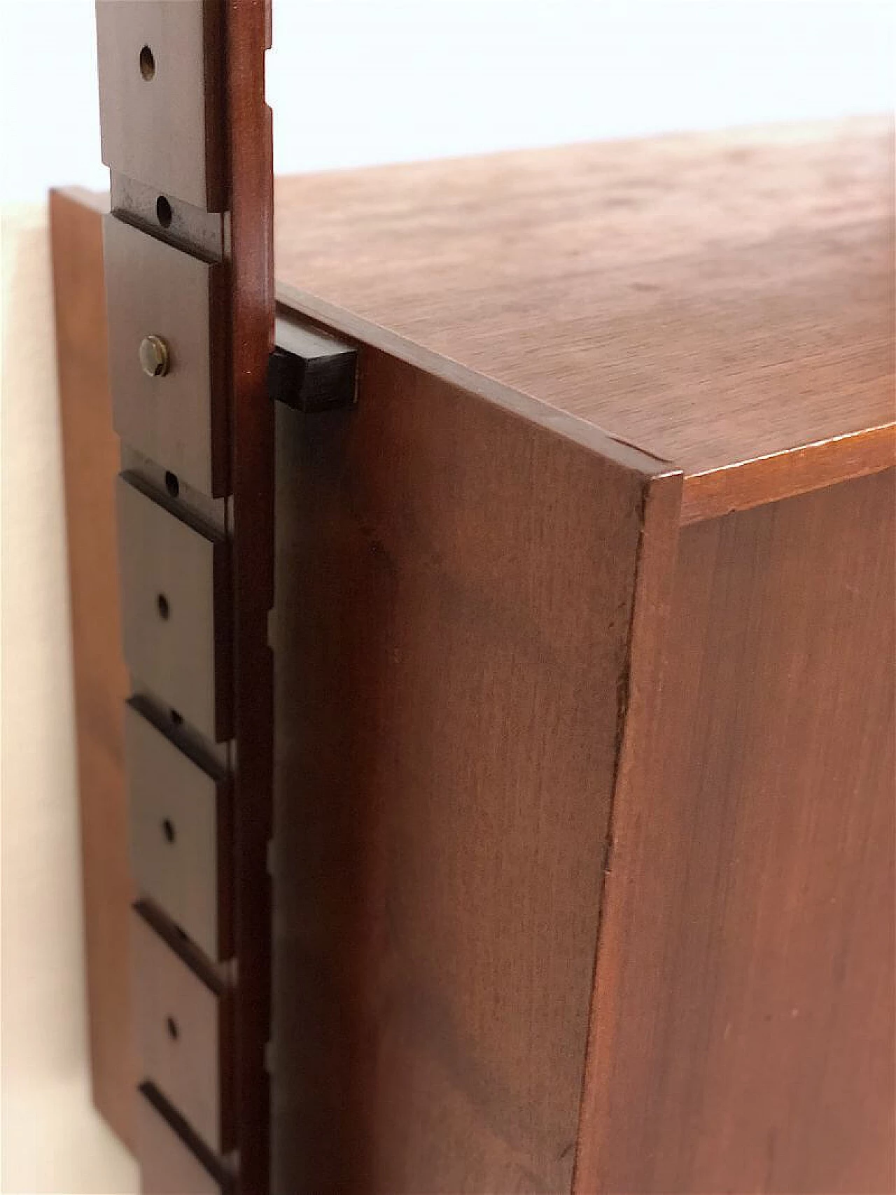 Modular three-bay solid teak bookcase by Franco & Nori, 1960s 18