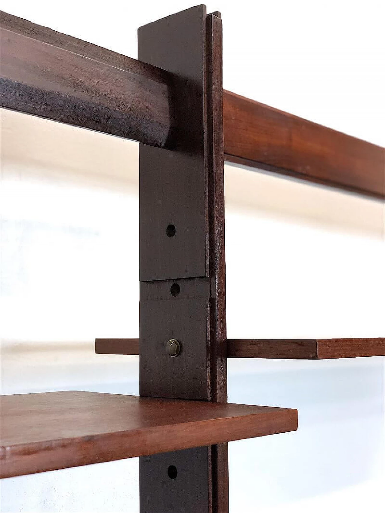 Modular three-bay solid teak bookcase by Franco & Nori, 1960s 19