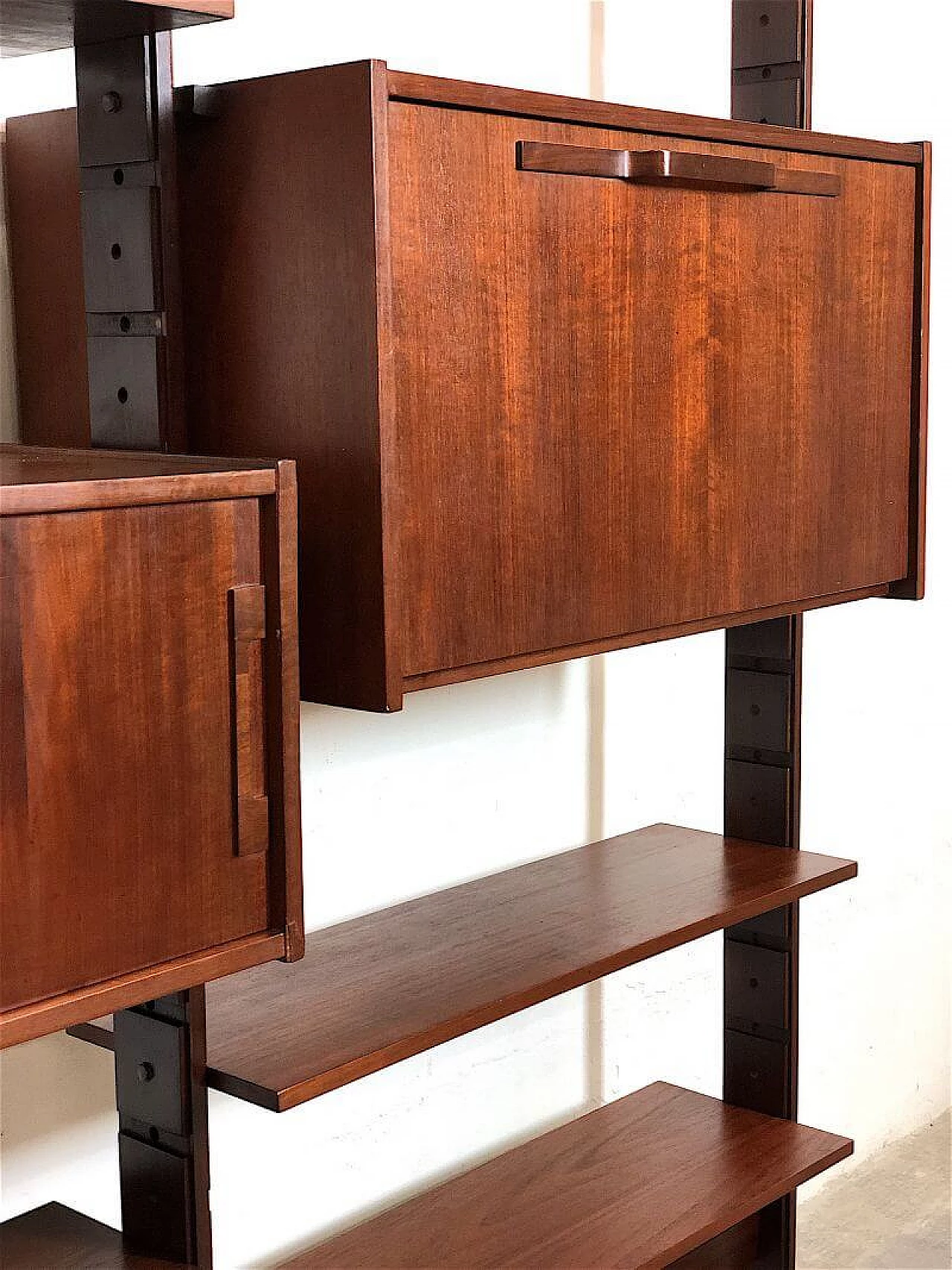 Modular three-bay solid teak bookcase by Franco & Nori, 1960s 20