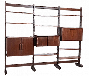 Modular three-bay solid teak bookcase by Franco & Nori, 1960s