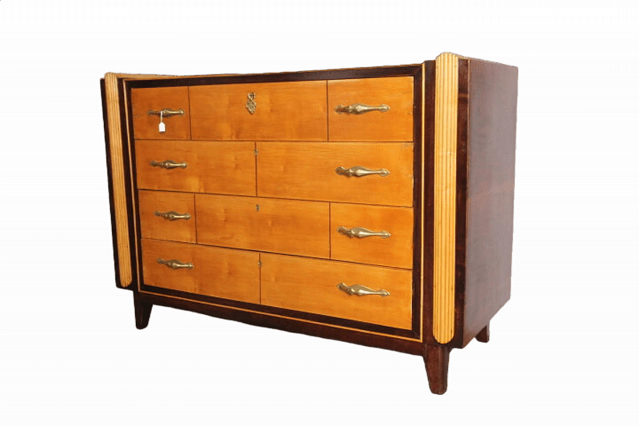 Birch, walnut root, maple and rosewood chest of drawers, 1950s 9