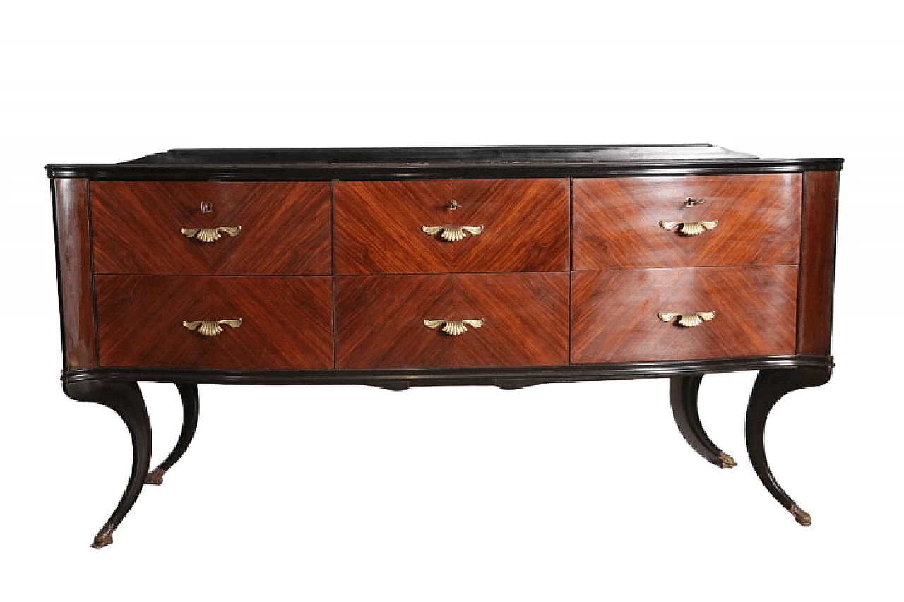 Rosewood chest of drawers with burgundy glass top, 1950s 13