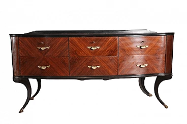 Rosewood chest of drawers with burgundy glass top, 1950s
