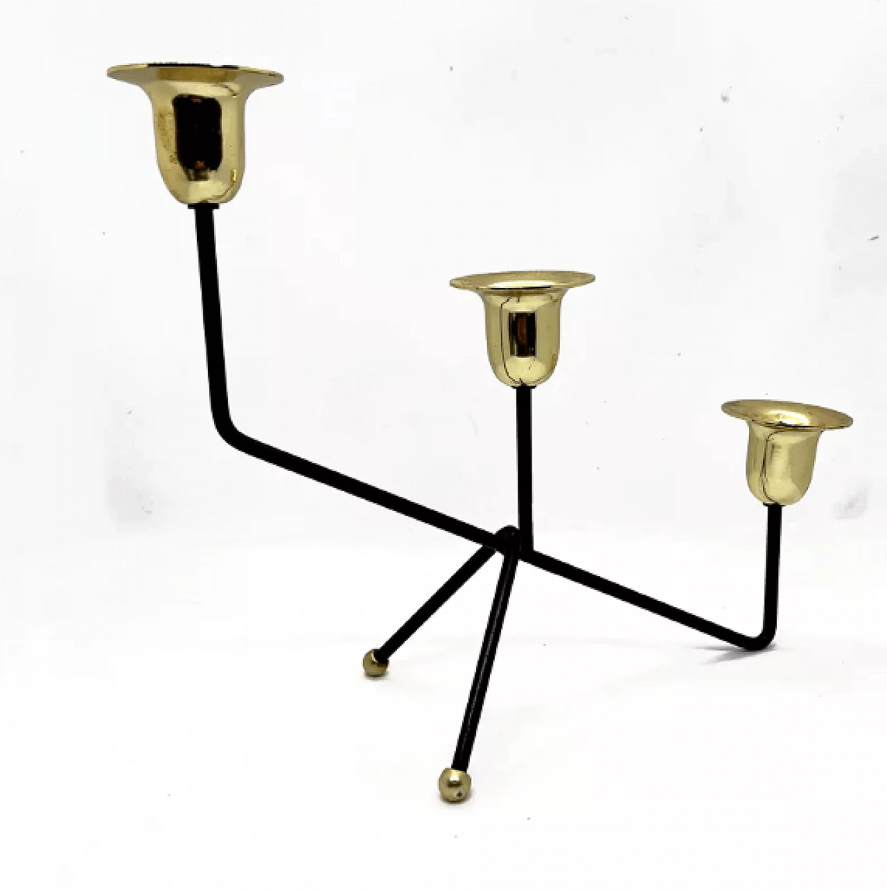 Candelabro belga in alluminio dorato e nero, anni '70 2