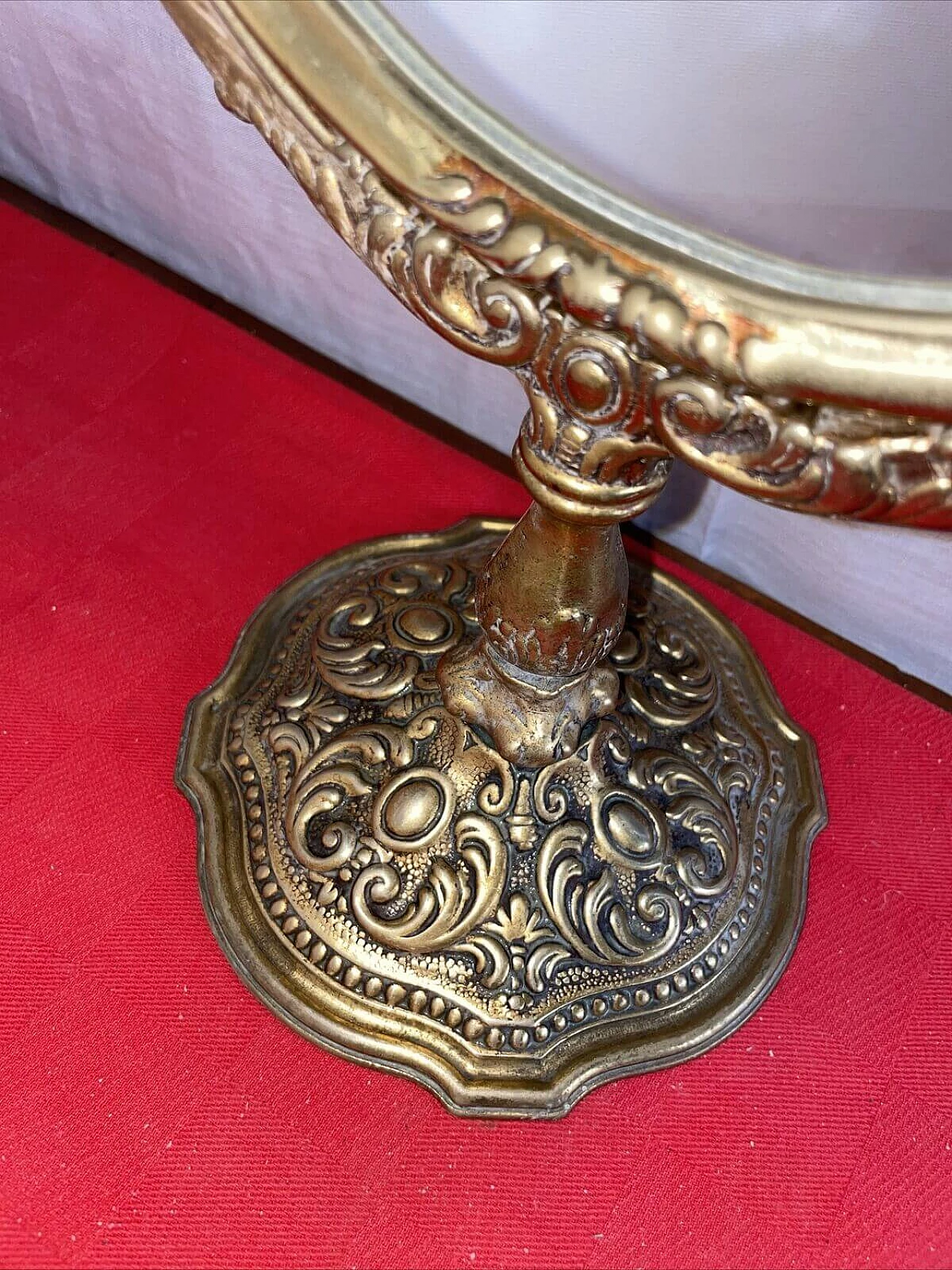 Specchio da tavolo girevole in ottone, anni '40 2