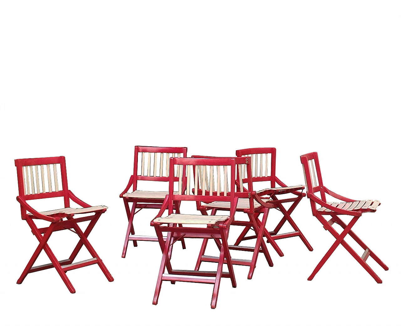 6 Folding 152 chairs in red lacquered wood by F.lli Reguitti, 1956 2