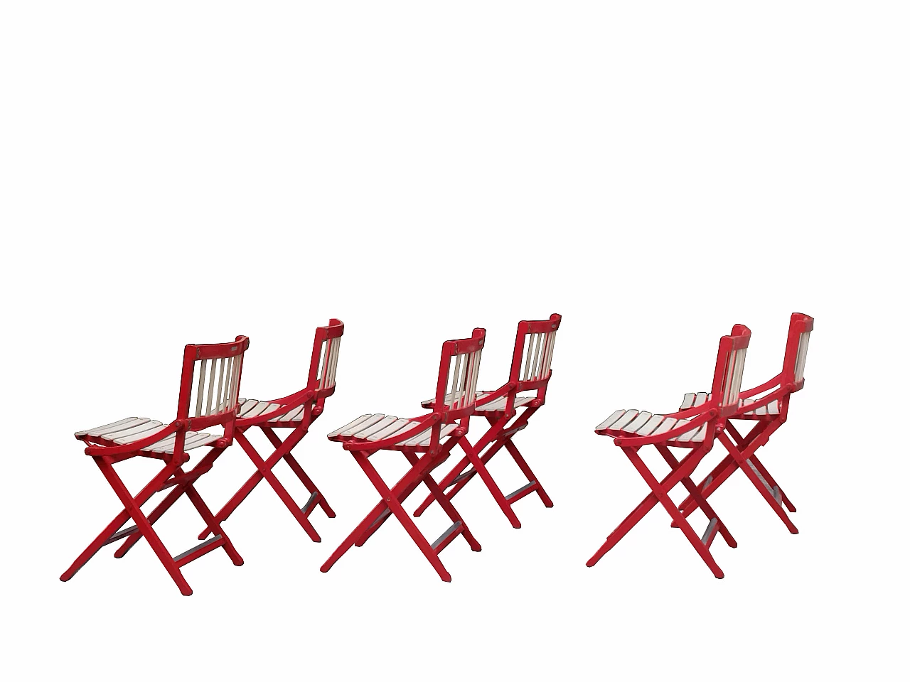 6 Folding 152 chairs in red lacquered wood by F.lli Reguitti, 1956 3