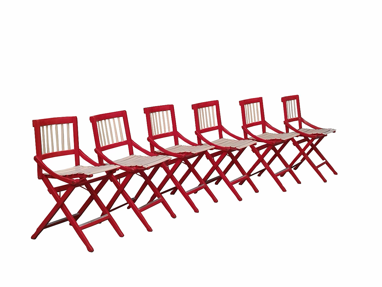 6 Folding 152 chairs in red lacquered wood by F.lli Reguitti, 1956 7
