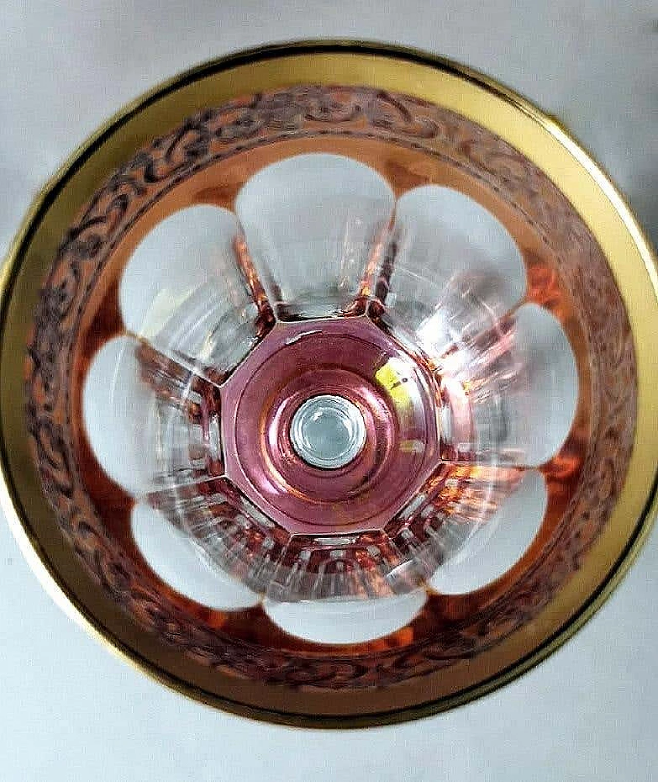 6 Blown and coloured wine goblets in Louis XVI style with gold rim, 1970s 17