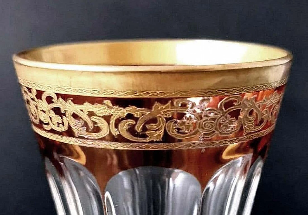 6 Blown and coloured wine goblets in Louis XVI style with gold rim, 1970s 18