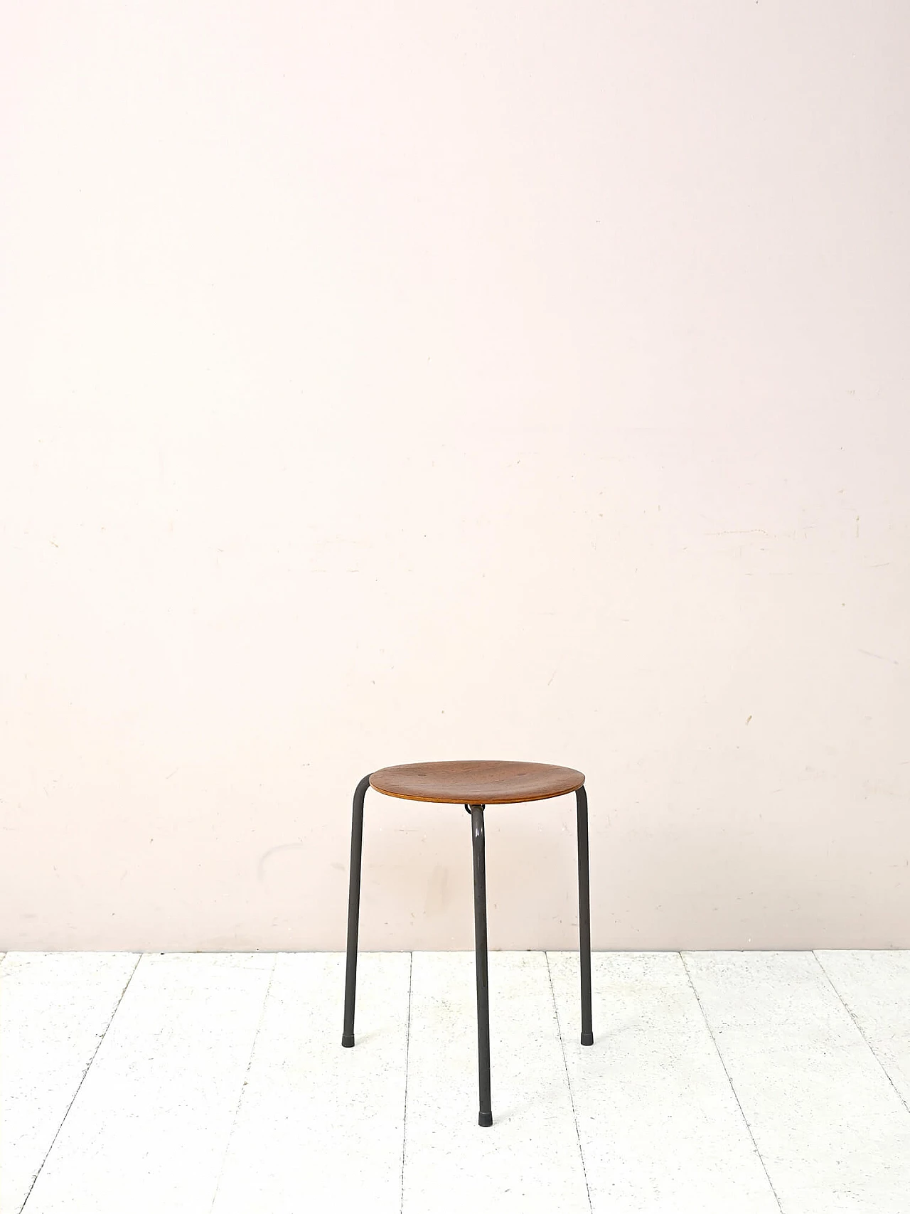Tubular metal stool with teak seat, 1960s 1