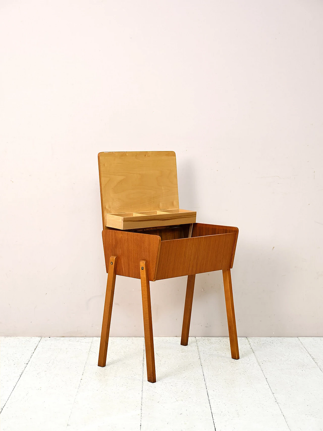 Teak sewing table with storage compartment, 1960s 4