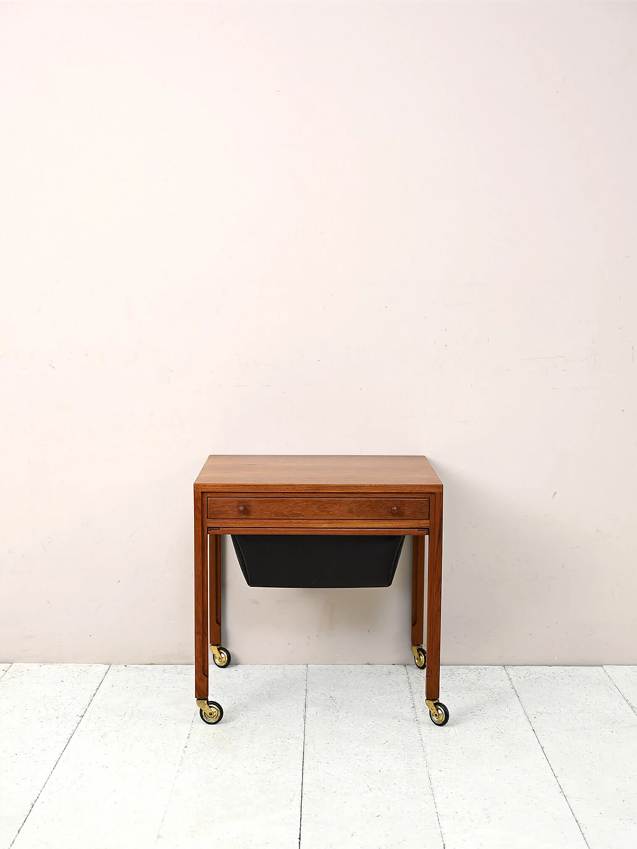 Teak wool cart with drawer, 1960s 2