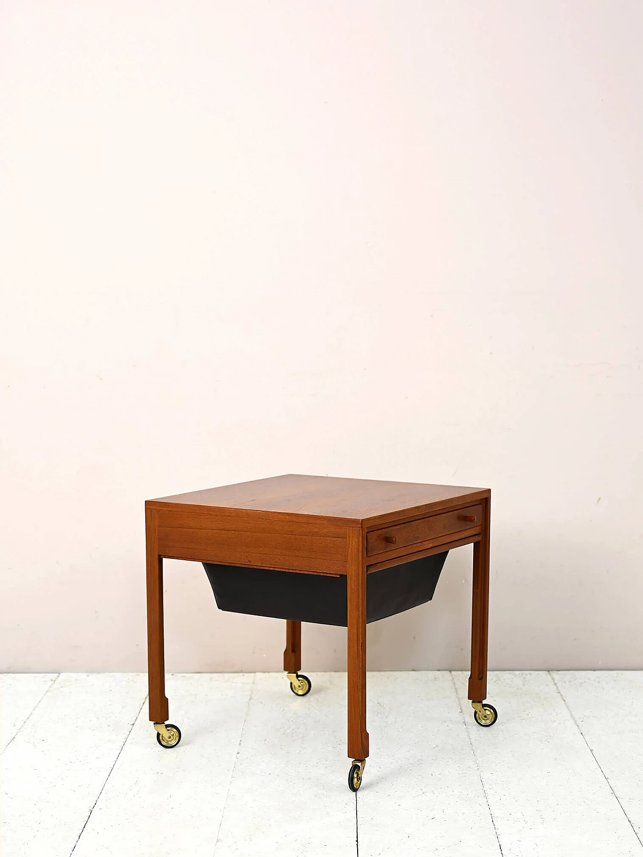 Teak wool cart with drawer, 1960s 3