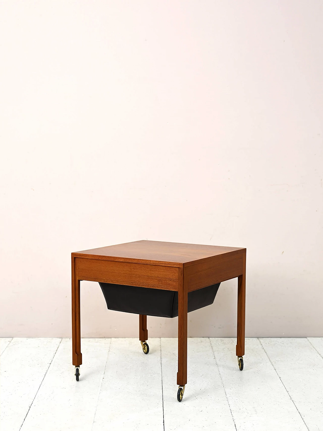 Teak wool cart with drawer, 1960s 4