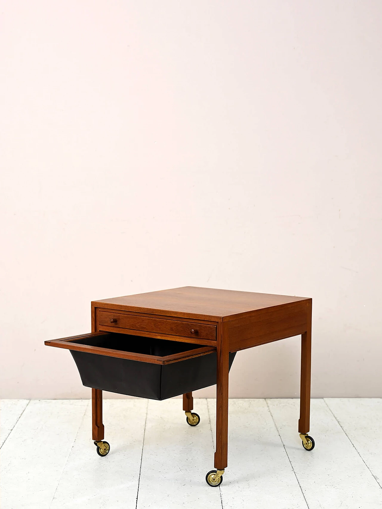 Teak wool cart with drawer, 1960s 5