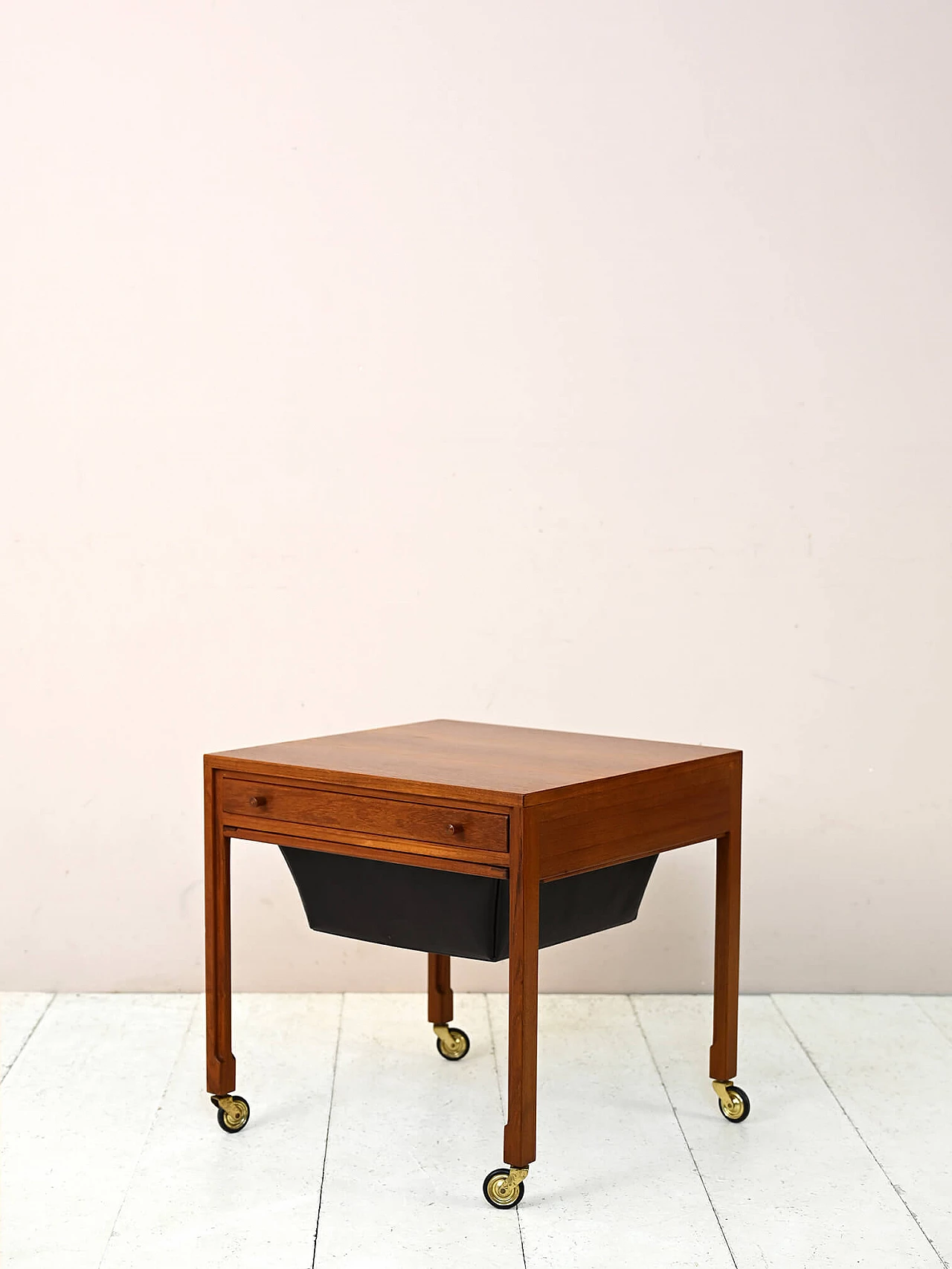 Teak wool cart with drawer, 1960s 6