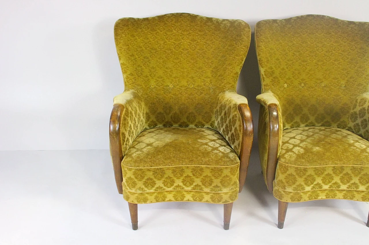 Pair of Danish wood and fabric armchairs, 1950s 5