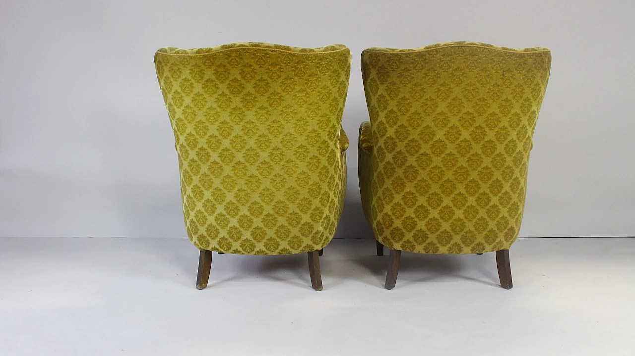 Pair of Danish wood and fabric armchairs, 1950s 7
