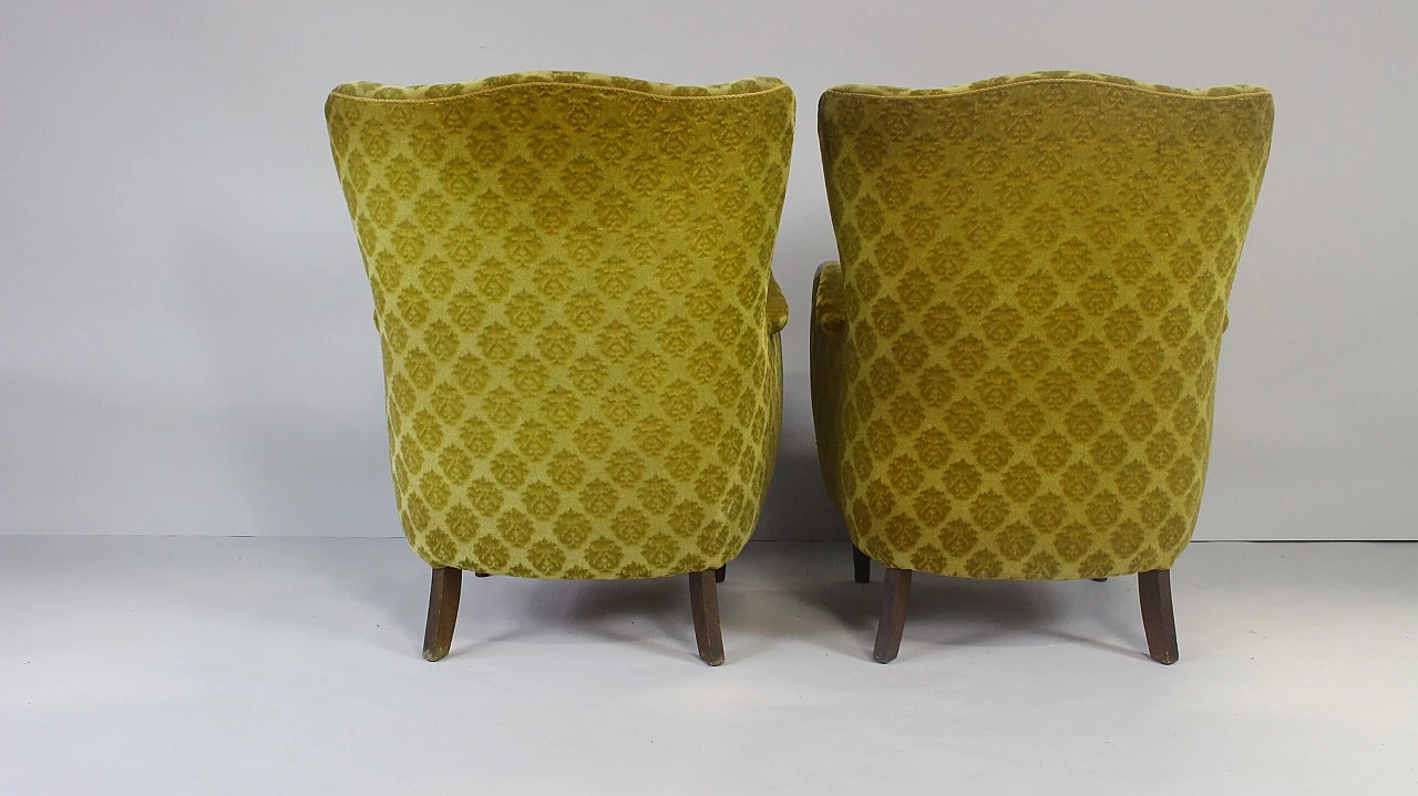 Pair of Danish wood and fabric armchairs, 1950s 10