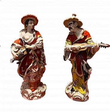 Coppia di statuine Malabar in porcellana Meissen, fine '800