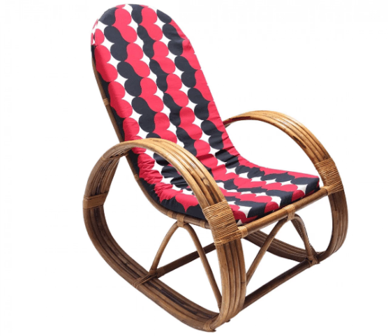 Bamboo and patterned fabric rocking chair, 1970s 1