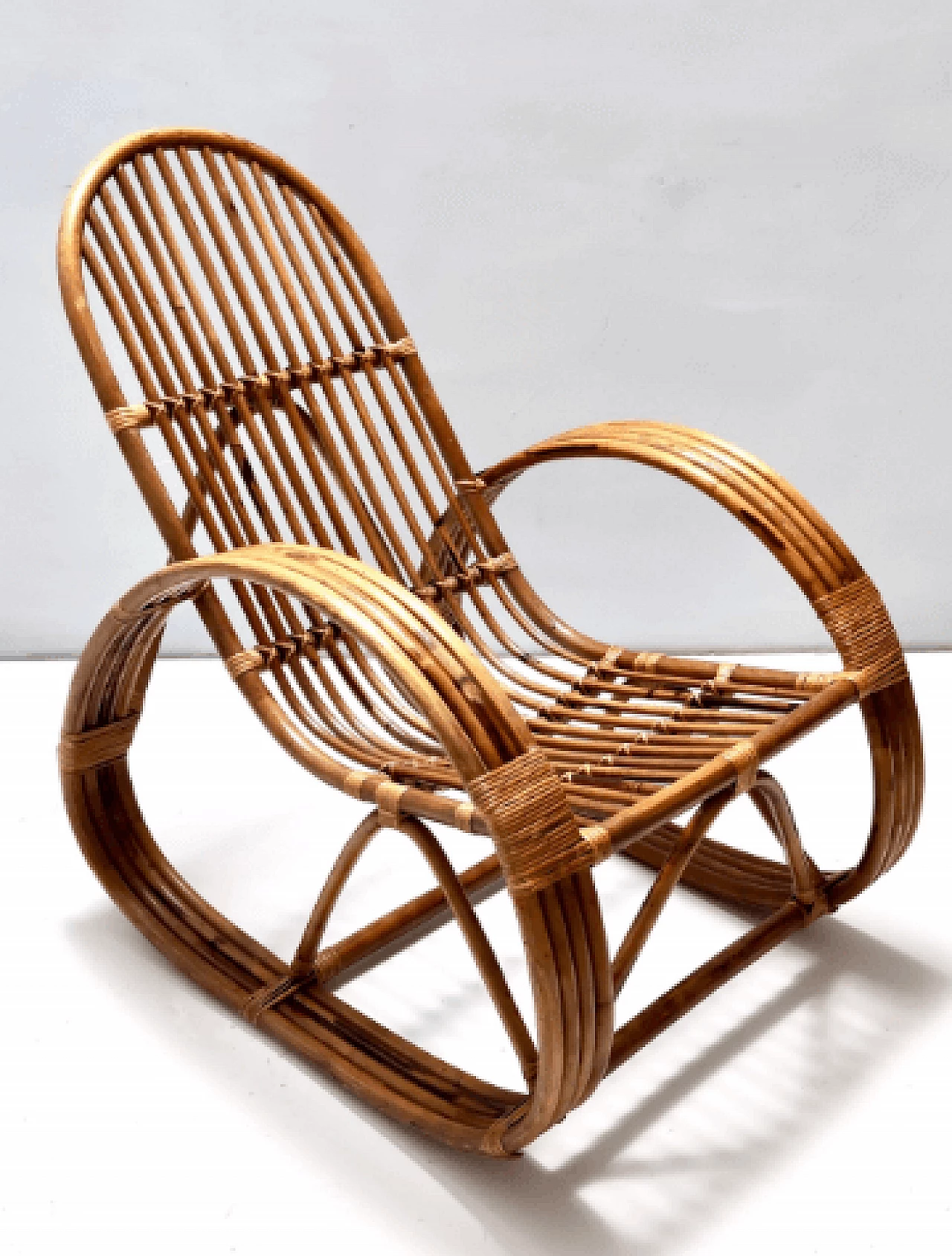 Bamboo and patterned fabric rocking chair, 1970s 2