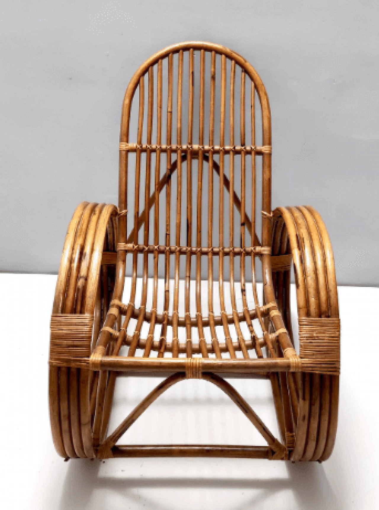 Bamboo and patterned fabric rocking chair, 1970s 5