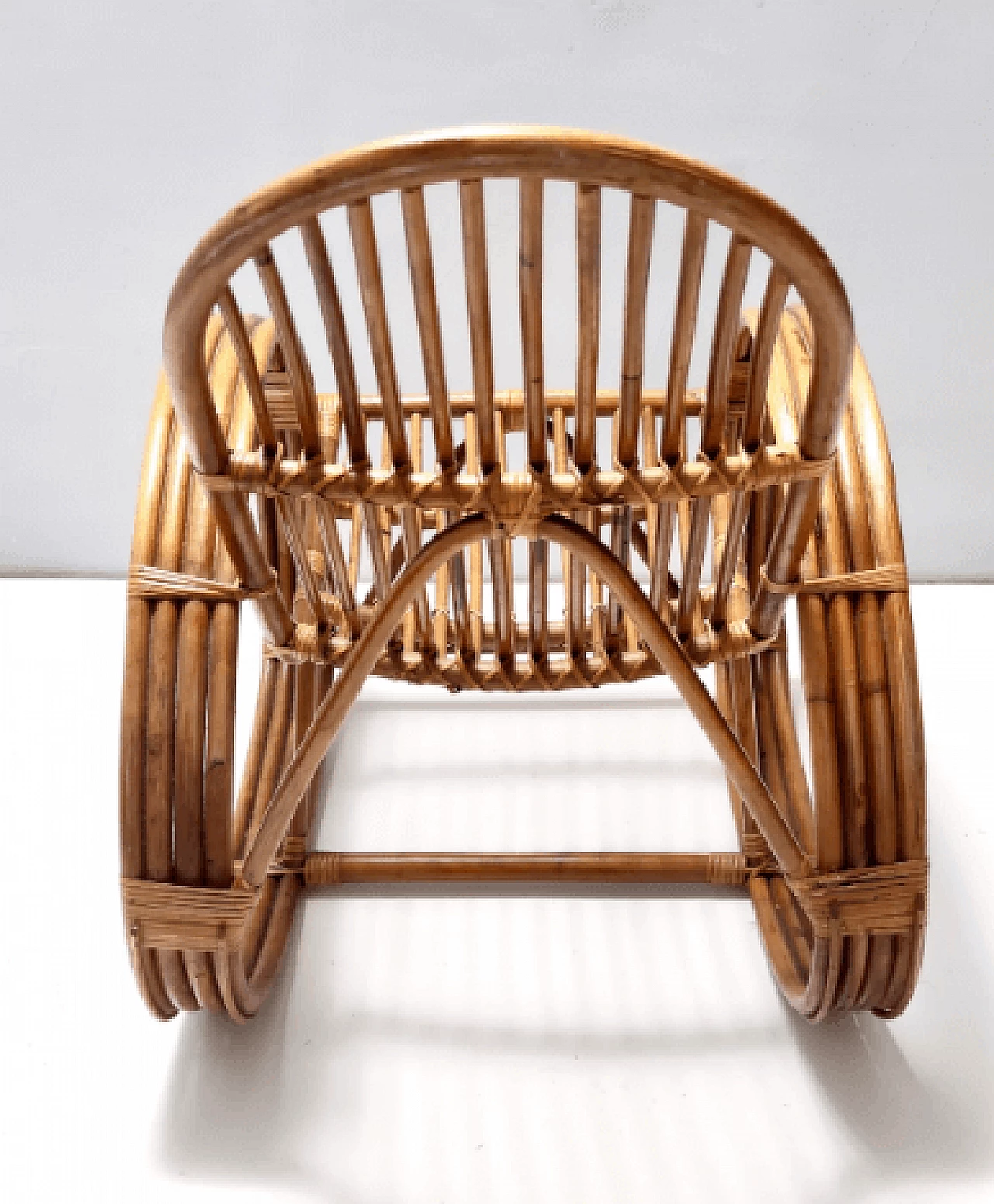 Bamboo and patterned fabric rocking chair, 1970s 6