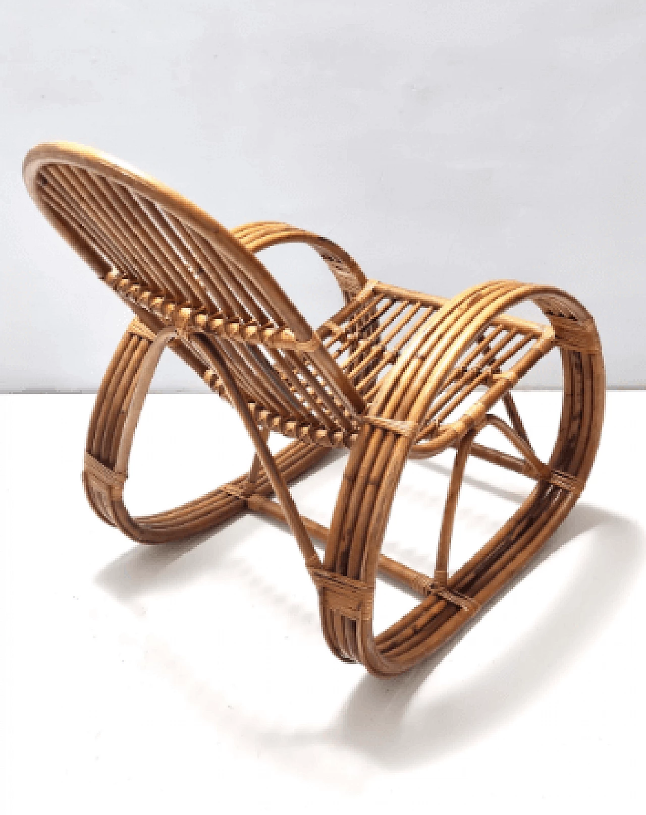 Bamboo and patterned fabric rocking chair, 1970s 7