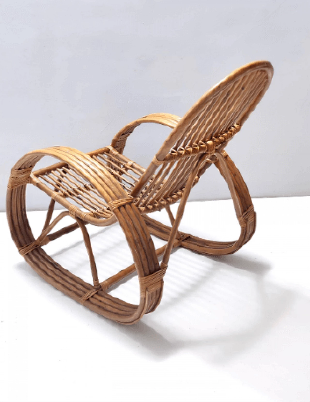 Bamboo and patterned fabric rocking chair, 1970s 8