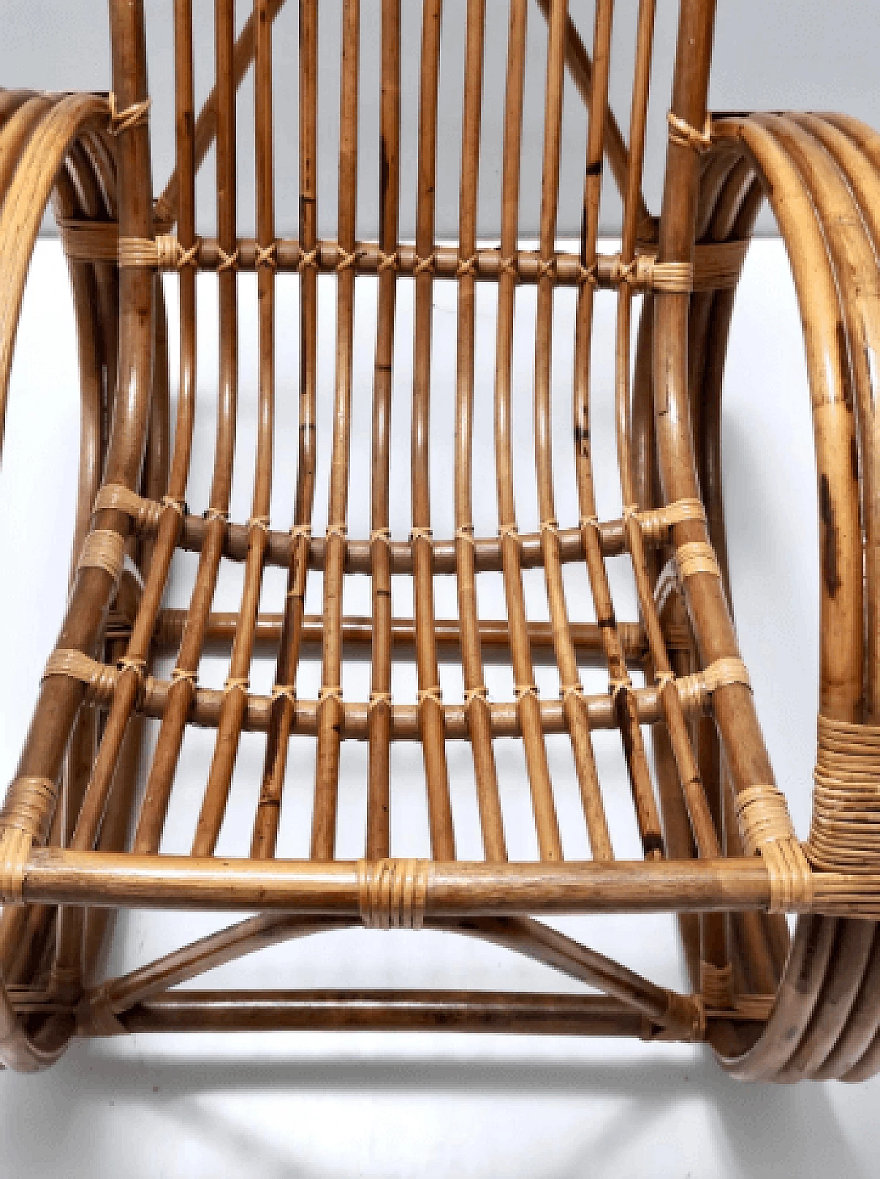 Bamboo and patterned fabric rocking chair, 1970s 9
