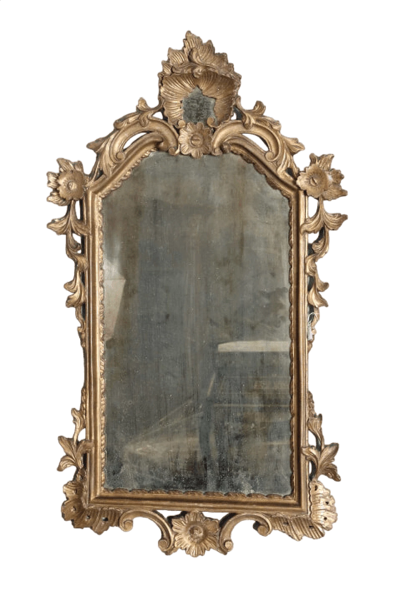 Specchio al mercurio Luigi Filippo con cornice in foglia d'oro, metà '800 13
