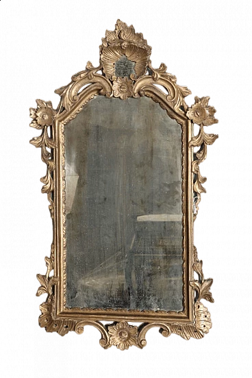 Specchio al mercurio Luigi Filippo con cornice in foglia d'oro, metà '800