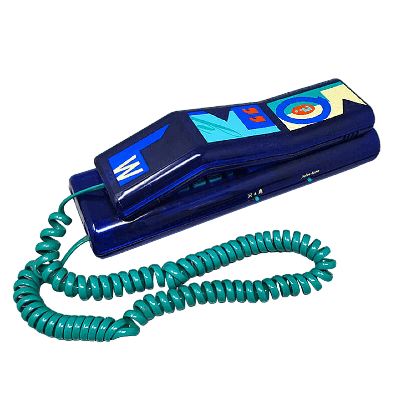 Telefono Swatch Twin Deluxe blu in stile Memphis, anni '80 11