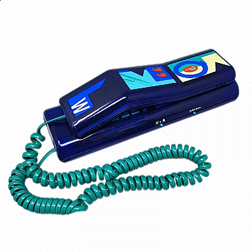 Telefono Swatch Twin Deluxe blu in stile Memphis, anni '80