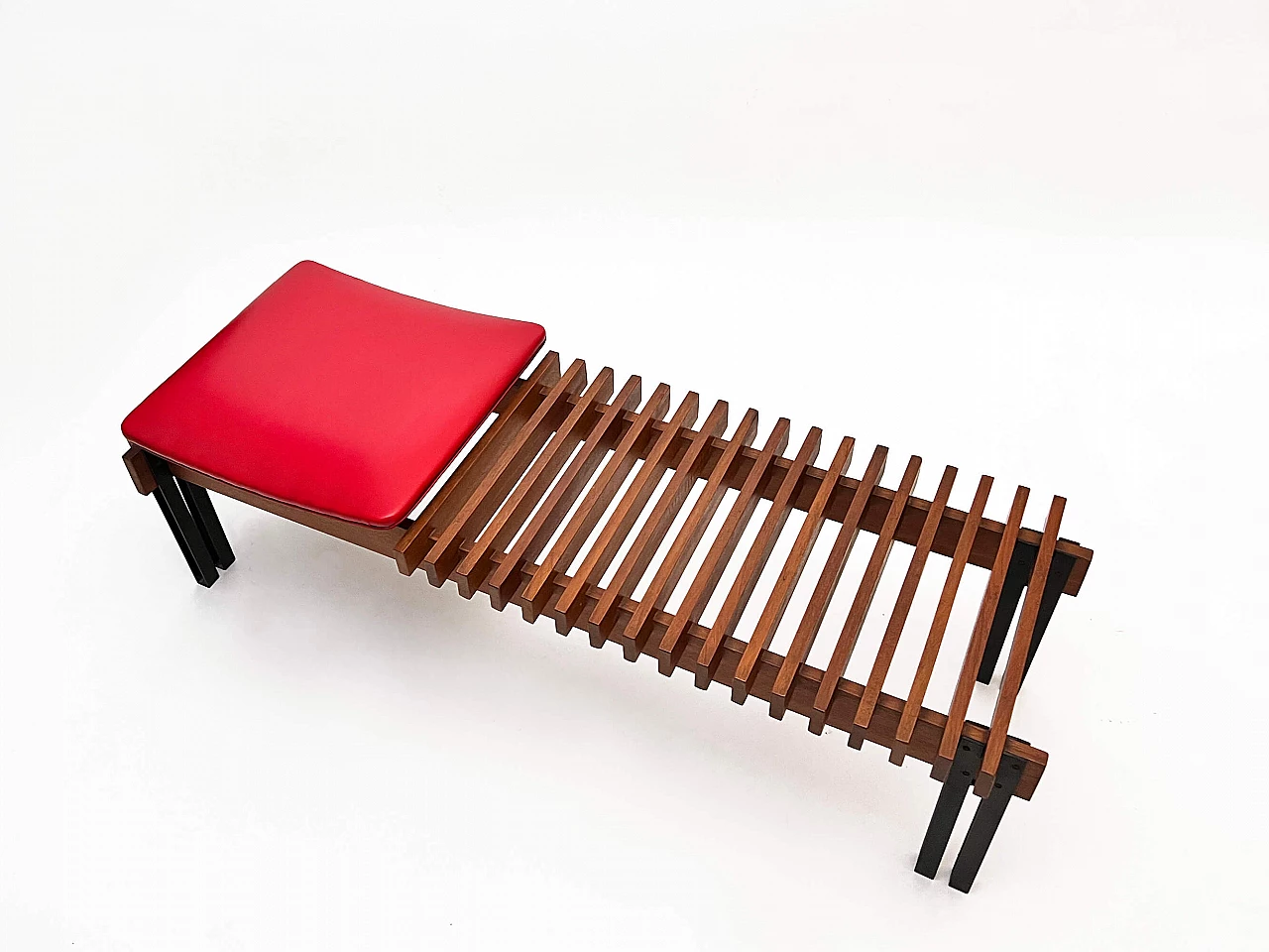 Teak and steel bench with skai seat by Inge and Luciano Rubino for APEC, 1960s 2