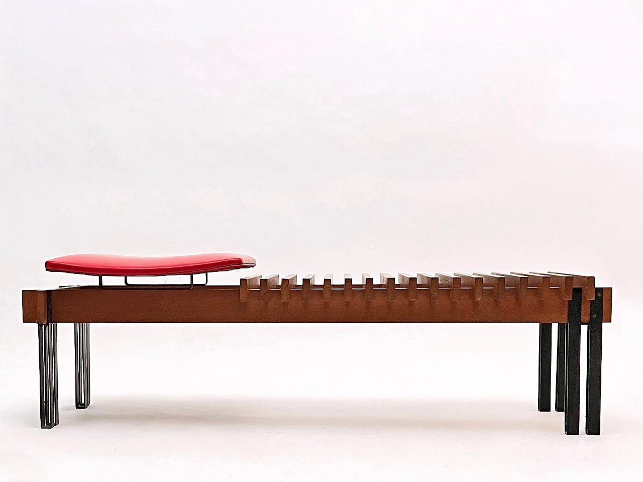 Teak and steel bench with skai seat by Inge and Luciano Rubino for APEC, 1960s 3