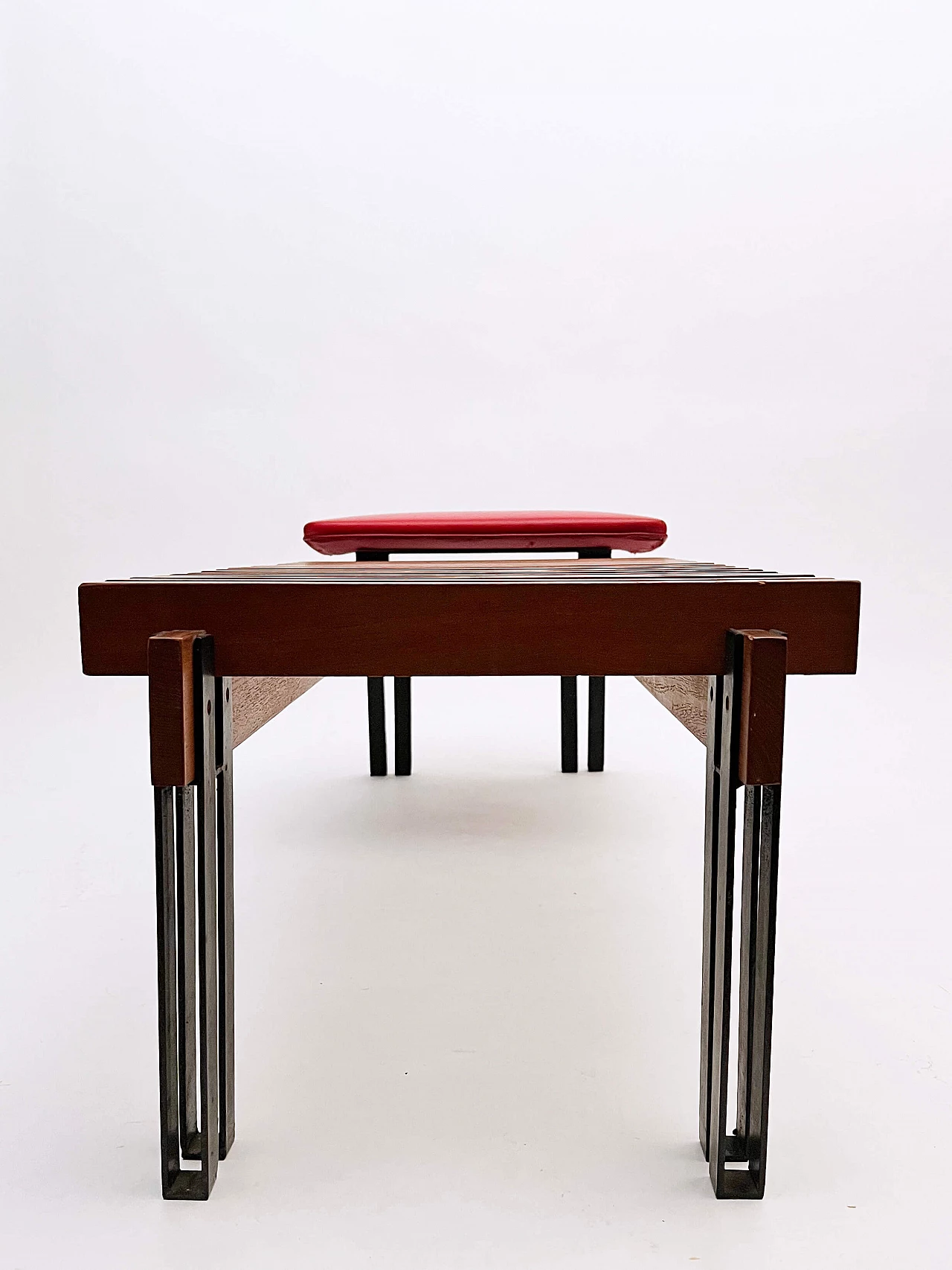 Teak and steel bench with skai seat by Inge and Luciano Rubino for APEC, 1960s 6