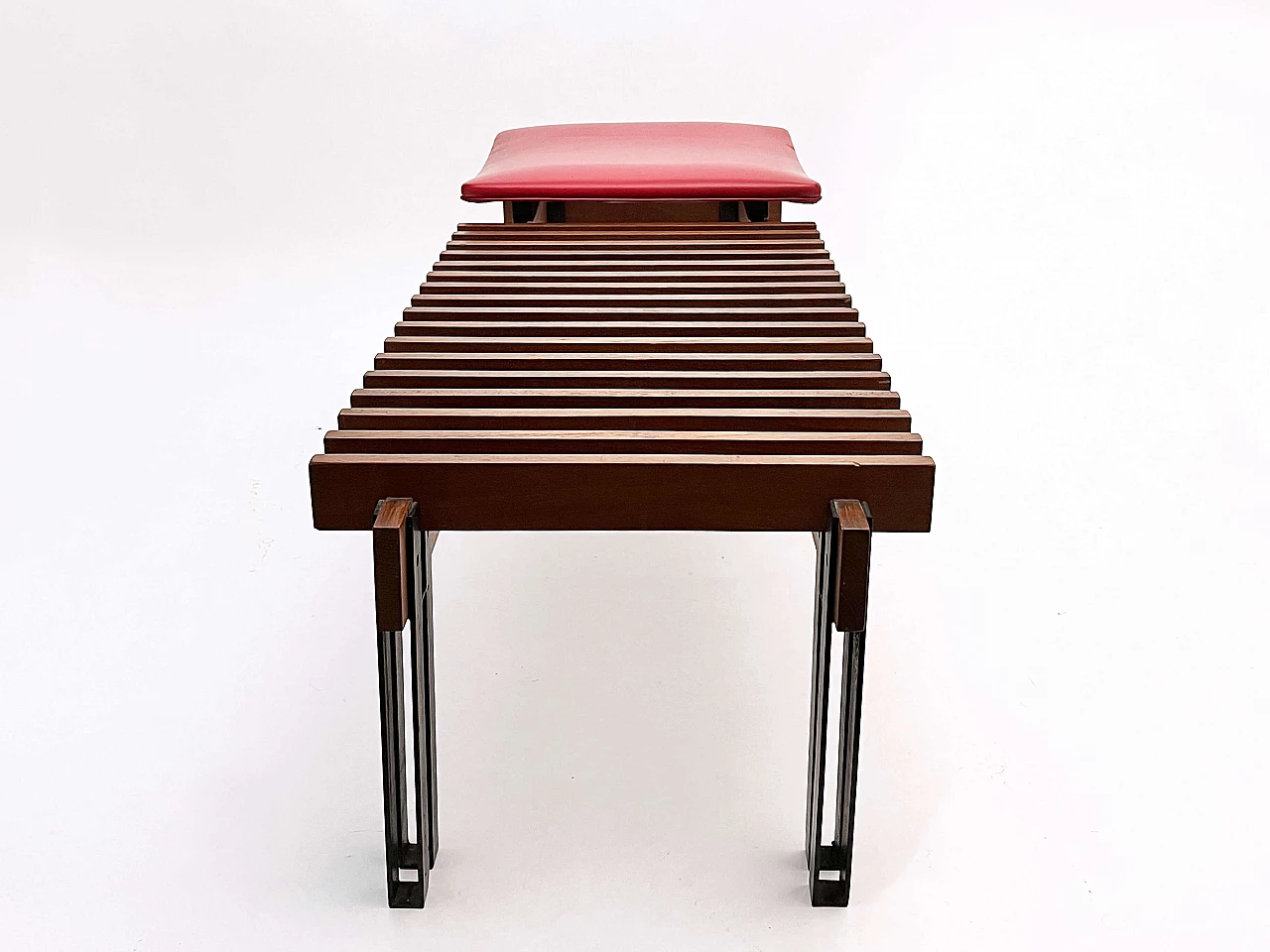 Teak and steel bench with skai seat by Inge and Luciano Rubino for APEC, 1960s 7