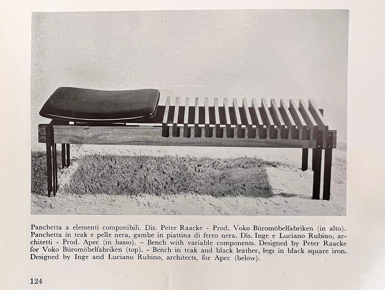 Teak and steel bench with skai seat by Inge and Luciano Rubino for APEC, 1960s 14