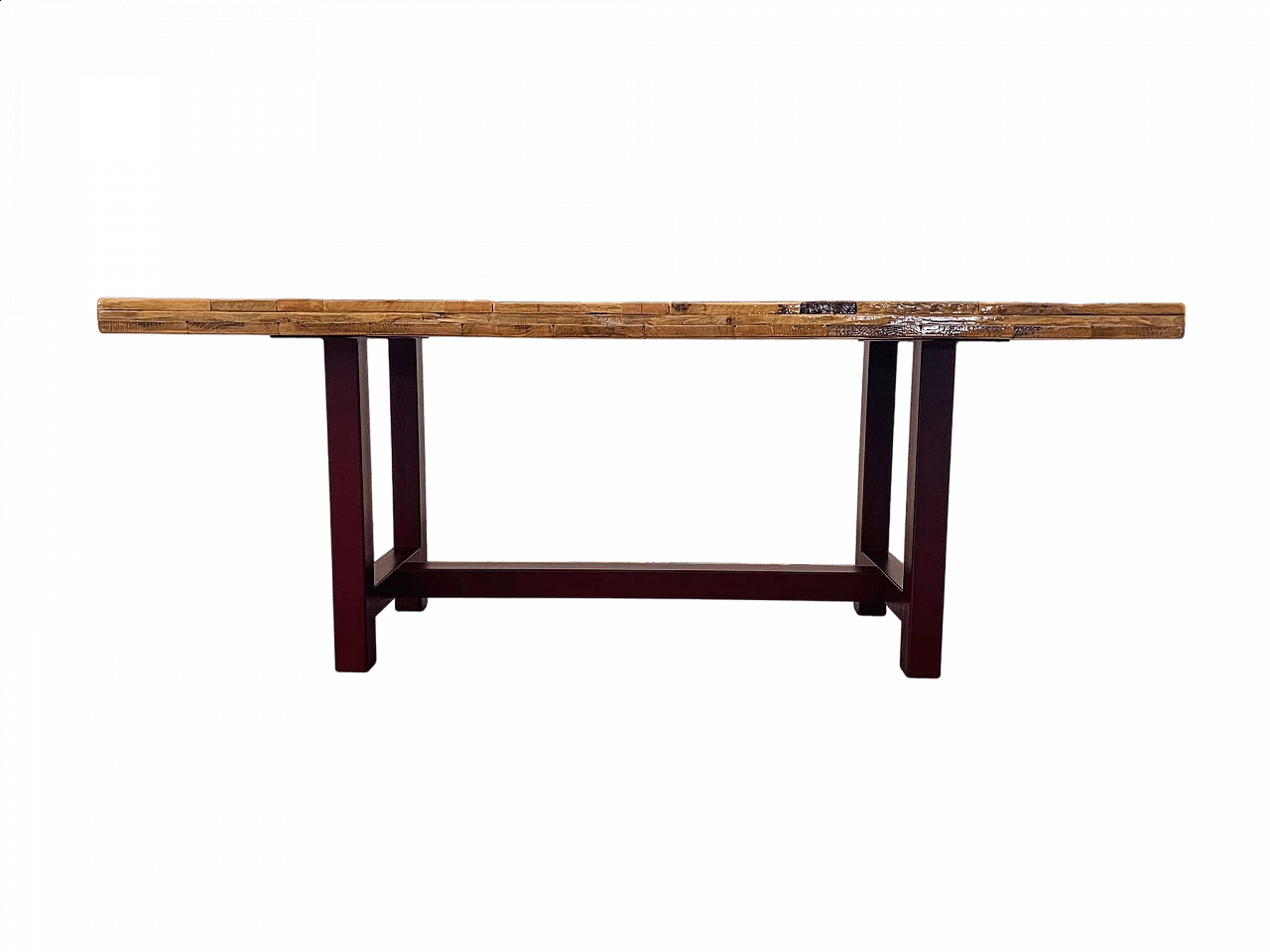 Tavolo con piano artigianale in materiali di riciclo di abete, anni '2000 19